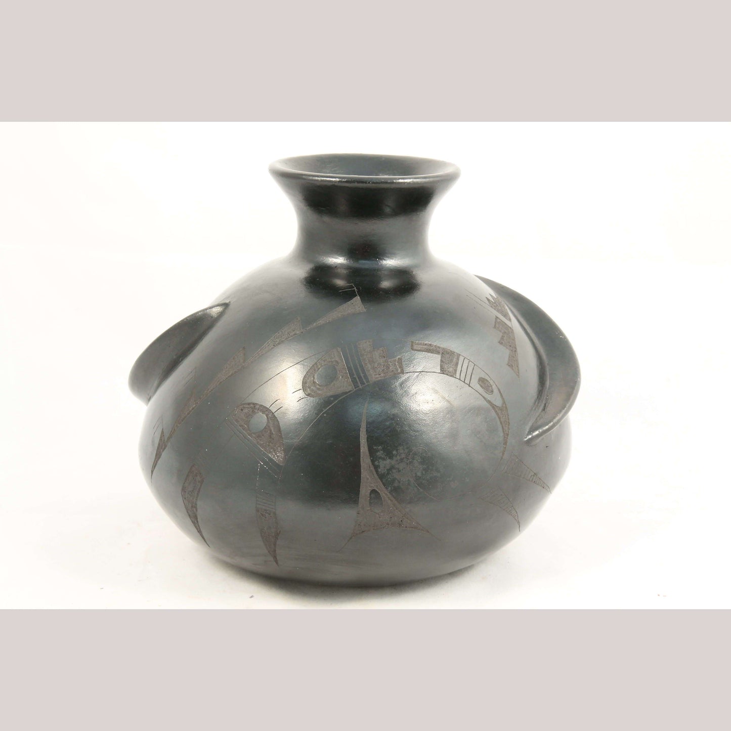 Ceramic Black Jar/Vase Mexican Folk Art Pottery Incised Décor Pablo M. Ortega