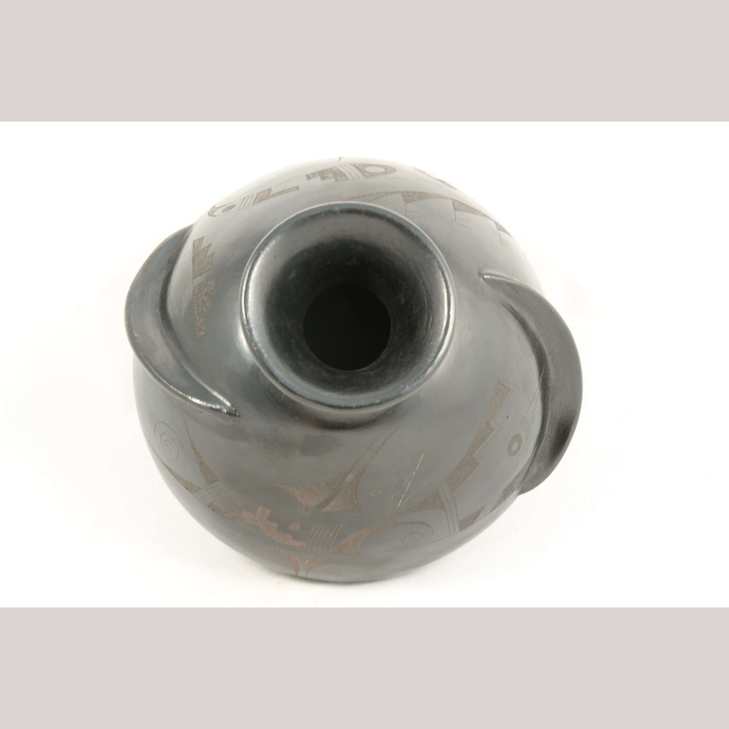 Ceramic Black Jar/Vase Mexican Folk Art Pottery Incised Décor Pablo M. Ortega