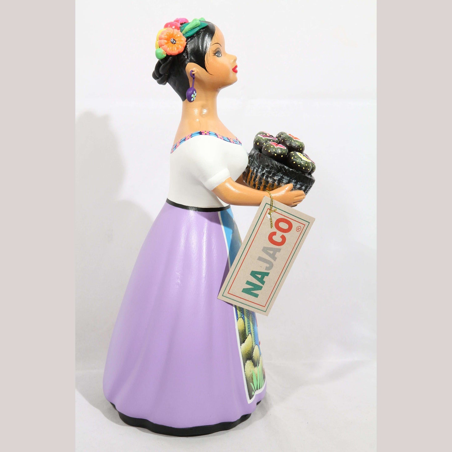 Lupita Najaco Ceramic  Doll/Figurine Mexico Folk Art Pitaya/Dragon Fruit Violet