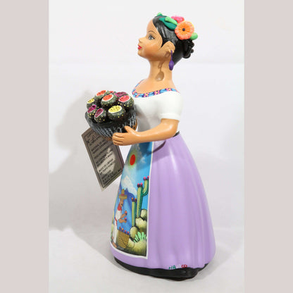 Lupita Najaco Ceramic  Doll/Figurine Mexico Folk Art Pitaya/Dragon Fruit Violet