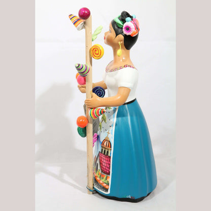 Lupita Najaco Ceramic Figurine/Doll Hard Candy Seller Mexican Folk Art Teal