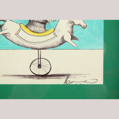 Mexico Acrylic Fine Art Painting Décor Hermes Diaz Circus Rabbit/Horse/Unicycle