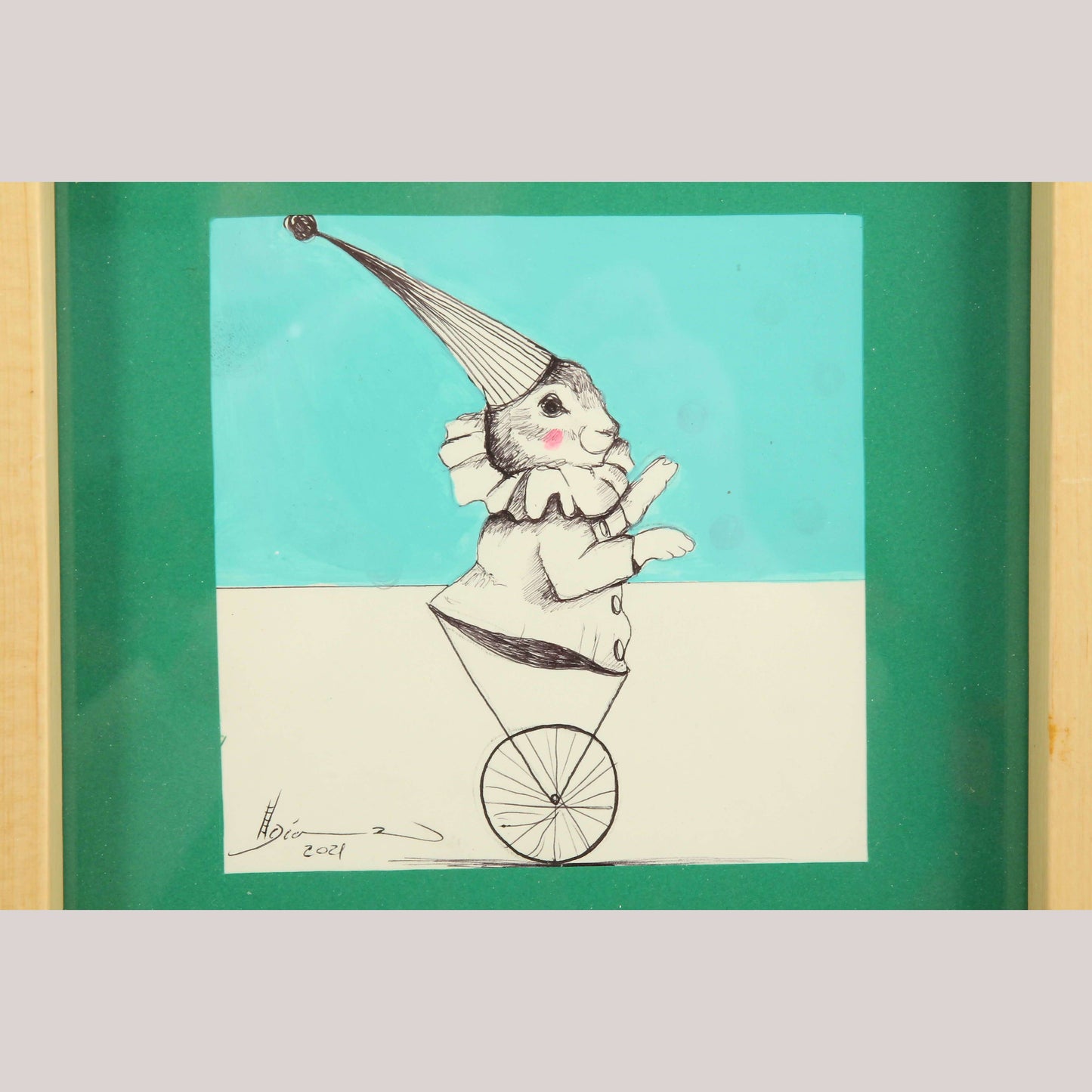 Mexico Acrylic Fine Art Painting Décor Hermes Diaz Circus Rabbit on Tricycle