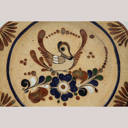 Ceramic Hanging Plate Hand Painted Home Decor Mexico Folk Art Blue Flower Bird