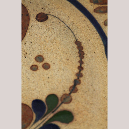 Ceramic Hanging Plate Hand Painted Home Decor Mexico Folk Art Blue Flower Bird