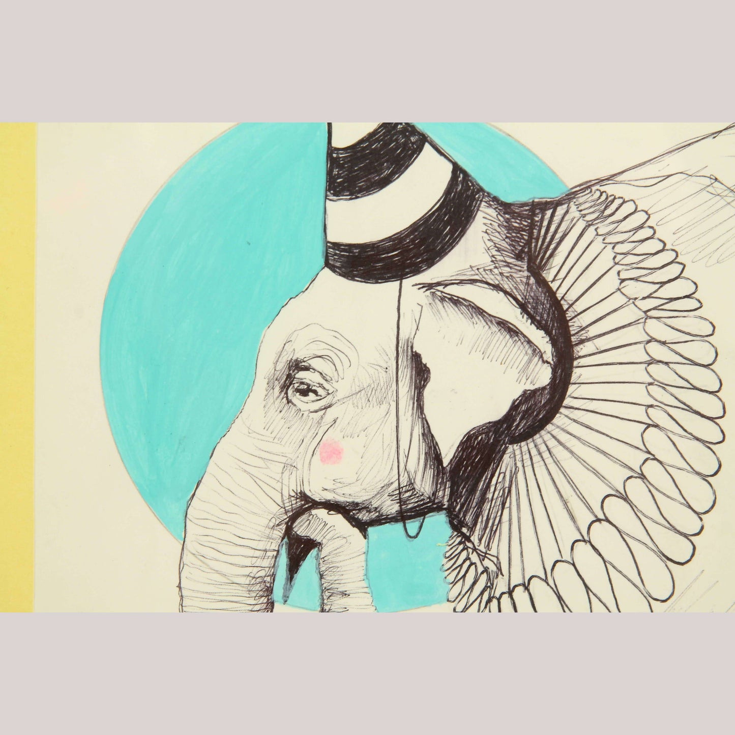 Mexican Acrylic Fine Art Painting Décor Framed Hermes Diaz Circus Elephant/Hat