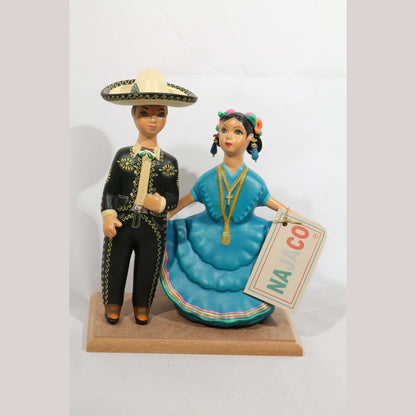 Lupita NAJACO Ceramic Mexico Folk Art Doll/Figurines Dancing Children Black/Teal