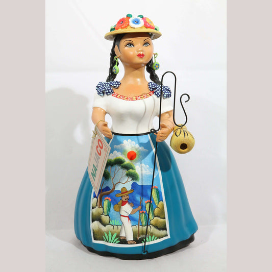 Lupita Najaco Ceramic Doll Teal Blue Shepherdess Hat Mexican
