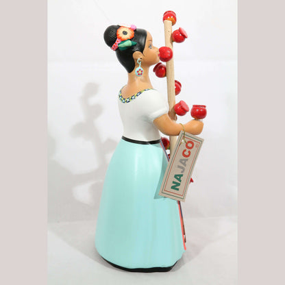 Lupita Doll Candy Apple Seller Aqua Skirt Ceramic Mexican