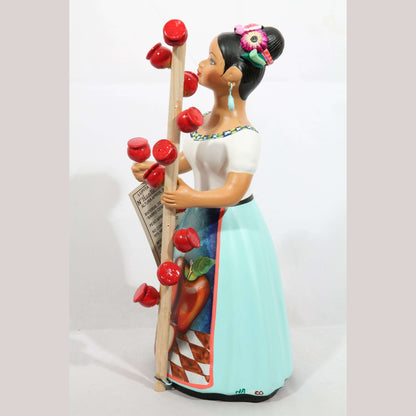 Lupita Doll Candy Apple Seller Aqua Skirt Ceramic Mexican
