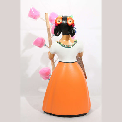 Lupita Doll Cotton Candy Seller Orange Skirt Ceramic Mexican #3