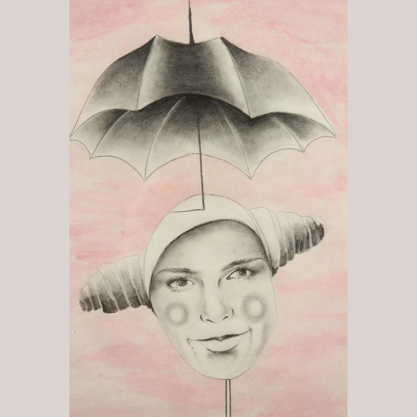 Lg Mexican Acrylic Fine Art Painting Signed Hermes Diaz Clown/Wheel/Umbrella