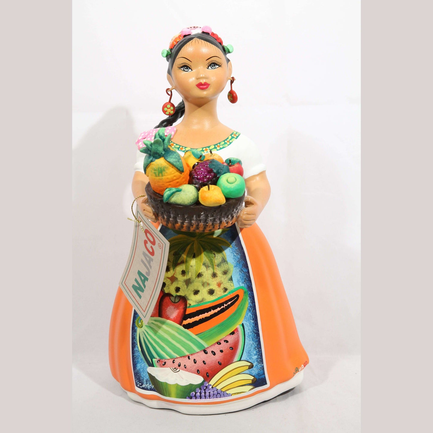 Lupita Najaco Ceramic Doll/Figurine Mexican Fruit Basket Collectible Orange #2