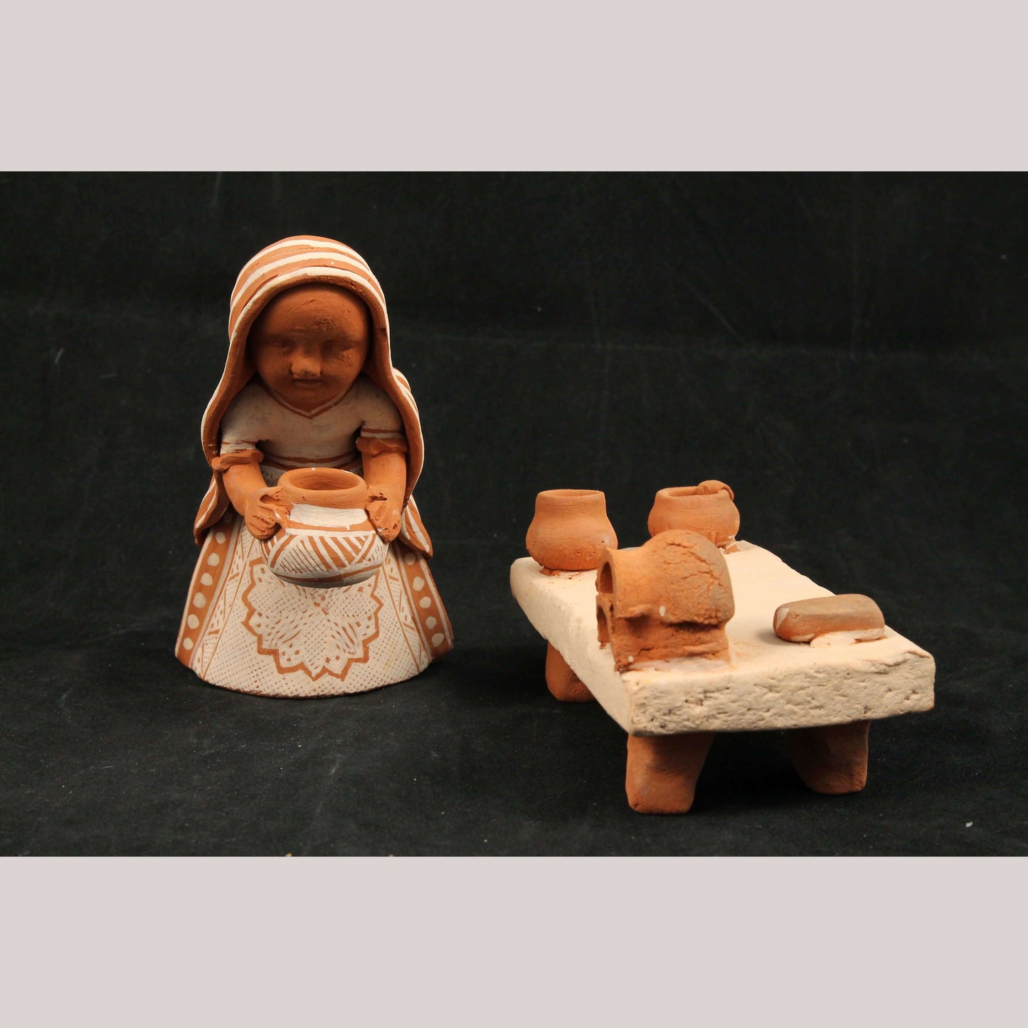 Ceramic Child/Pot/Table Mexico Folk Art Pottery Neftali Ramirez Décor 2 Pieces