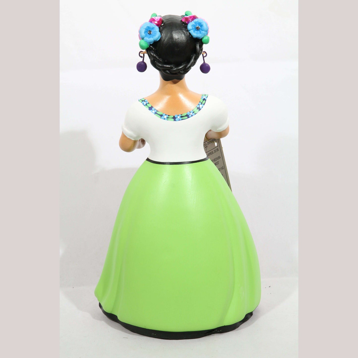 Lupita Doll NAJACO With Plate of Fish Lime Green Dress Ceramic Mexican