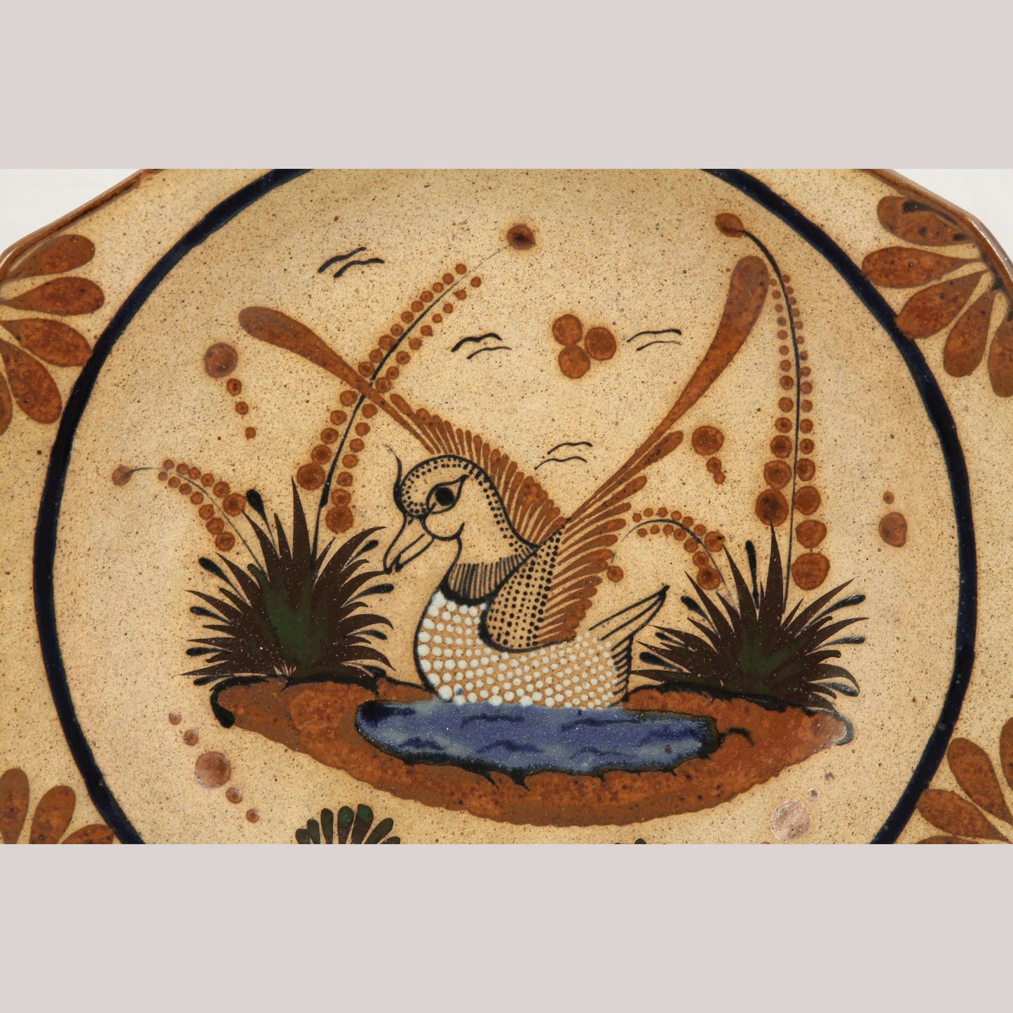 Lg Mexican Ceramic Hanging Platter Bird Tonala Blue