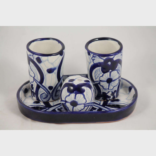 Mexican Ceramic Shot Glasses/Salt Shaker/Tray Talavera Cancun