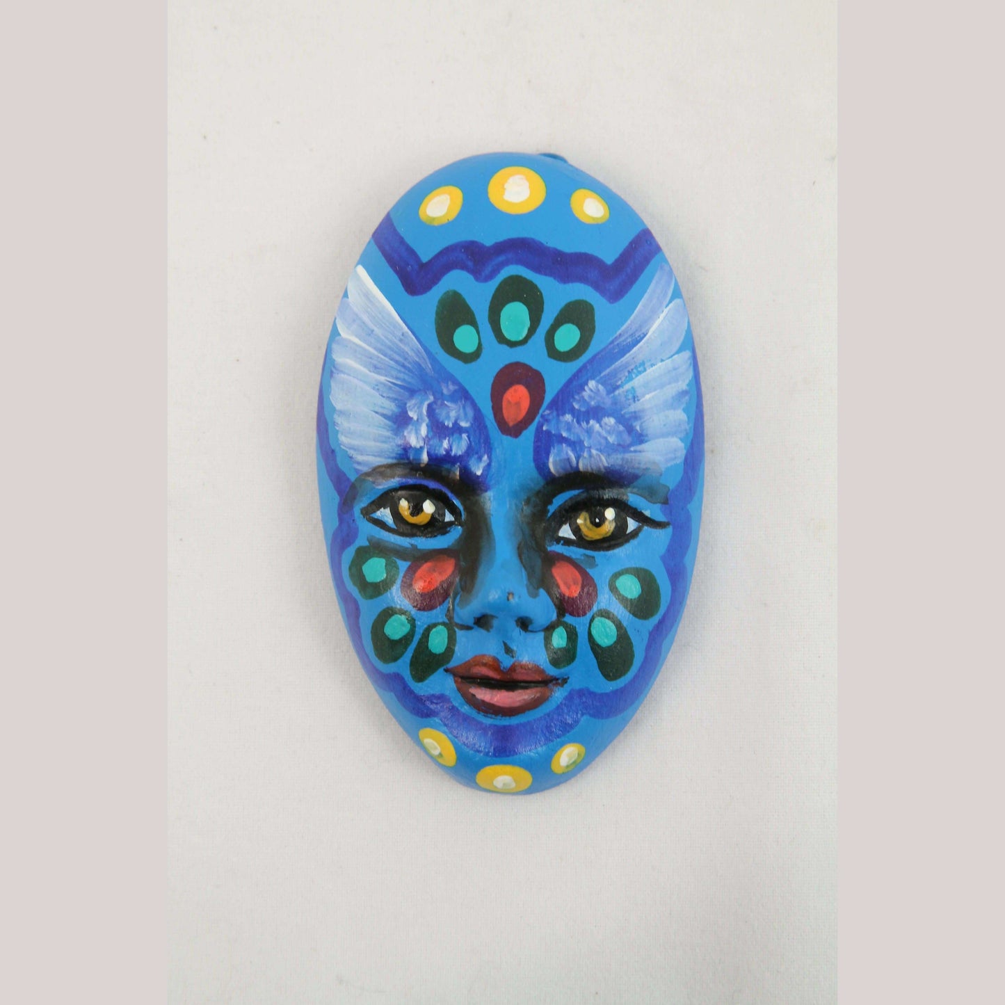 Ceramic Hanging Tiny Blue Mask Mexican Folk Art Macias Family "Wing Eye Brows"