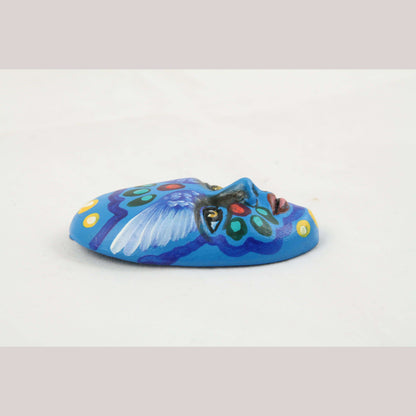 Ceramic Hanging Tiny Blue Mask Mexican Folk Art Macias Family "Wing Eye Brows"