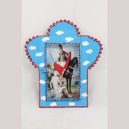 Tin Hanging Niche/Glass Mexican Folk Art Handmade Religion "Saint Martin" #2