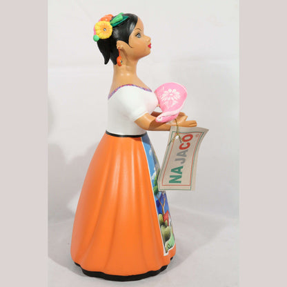 Lupita NAJACO Ceramic Figurine/Doll Mexican Holding Baby Orange #2