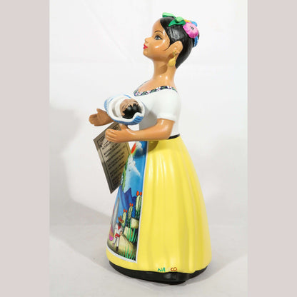 Lupita NAJACO Ceramic Figurine/Doll Mexican Folk Art Decor with Baby, Yellow