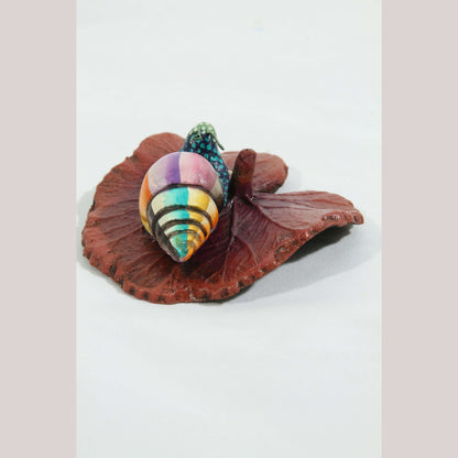 Small Ceramic Snail on Leaf Mexican Folk Art Macias Family Décor Pottery