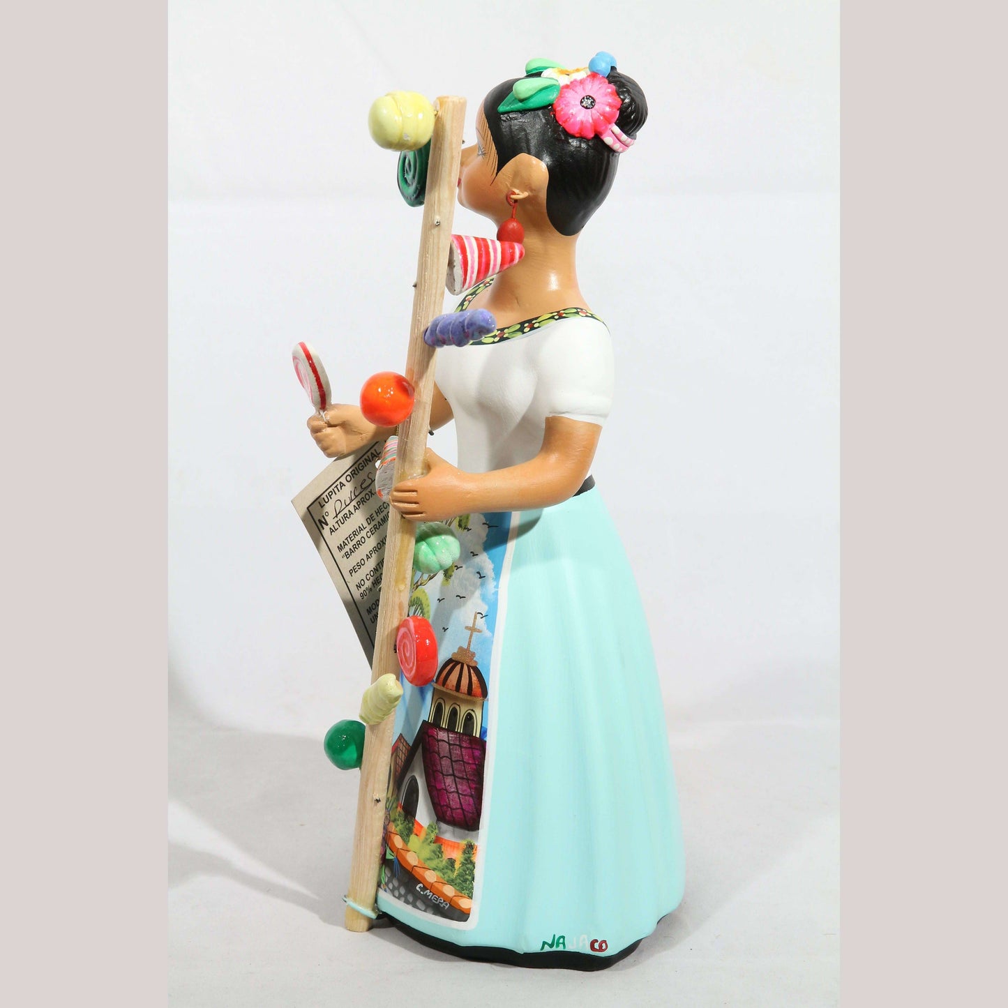 Najaco Lupita Doll Hard Candy Seller Ceramic/Pottery Mexican Folk Art Sky Blue