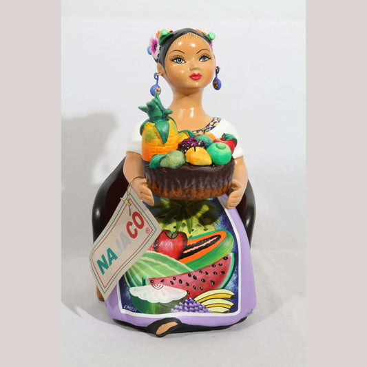 Najaco Lupita Ceramic Doll Fresh Fruit Basket Mexican Folk Art Chair Lilac