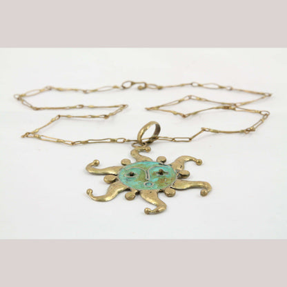 Hand Crafted/Tooled Necklace/Jewelry Mexican Folk Art Bronze Collectible Sun