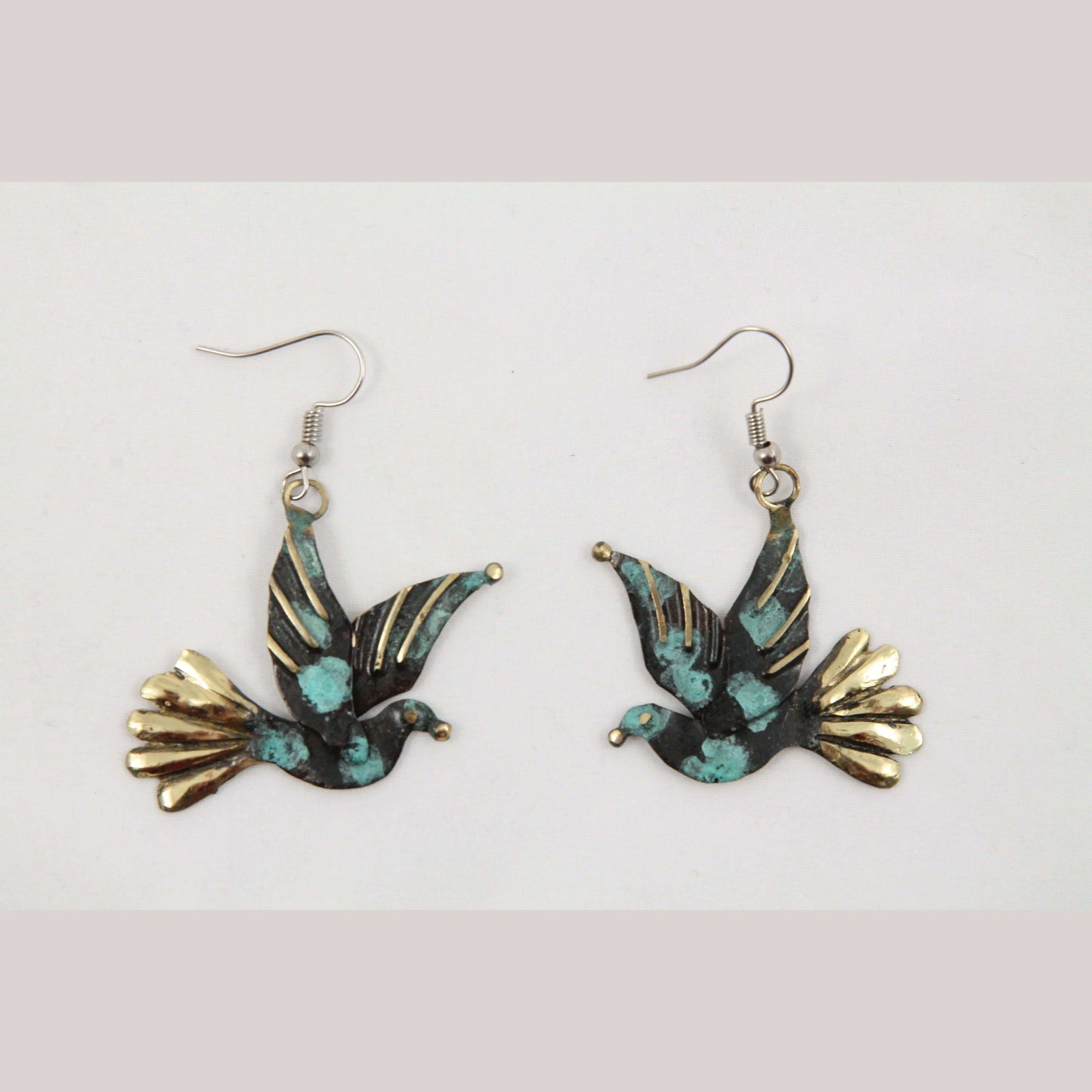 Authentic Hand Crafted Earrings Jewelry Mexican Folk Wearable Art Bronze Doves