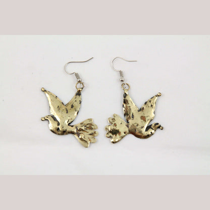 Authentic Hand Crafted Earrings Jewelry Mexican Folk Wearable Art Bronze Doves