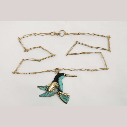 Bronze Hand Crafted Necklace Kamila Jewelry Mexican Folk Art Stamped Hummingbird
