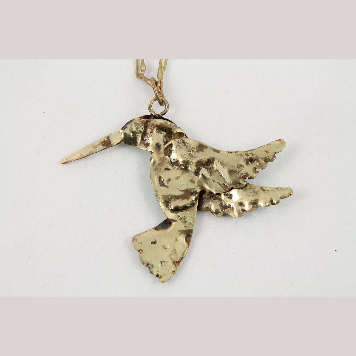 Bronze Hand Crafted Necklace Kamila Jewelry Mexican Folk Art Stamped Hummingbird