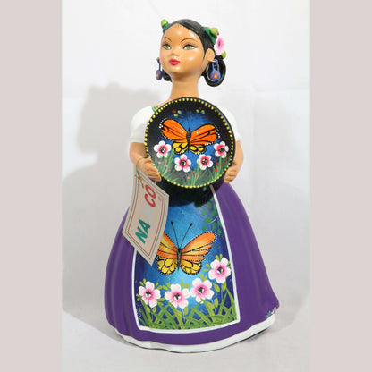 Najaco Lupita Ceramic Figurine Mexican Folk Art Butterfly Platter Plum