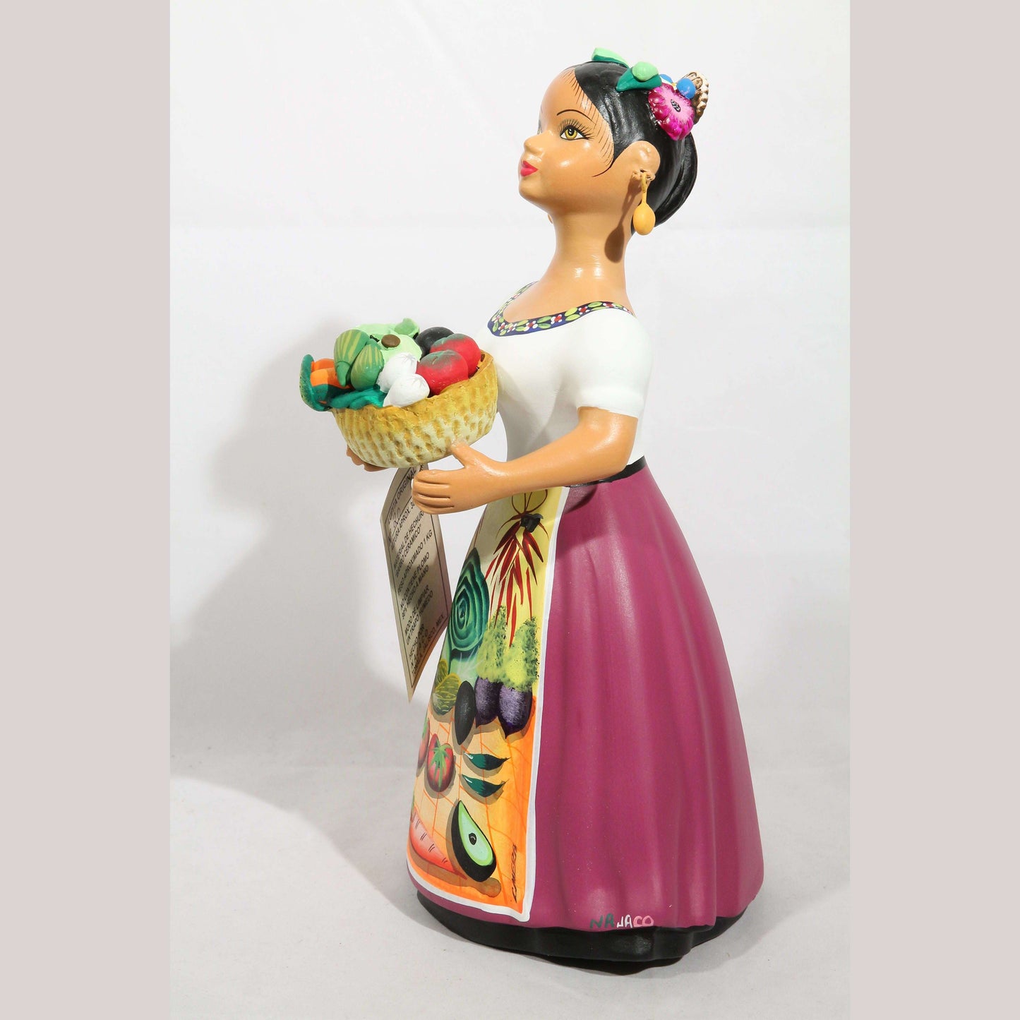 Lupita Najaco Ceramic Figurine Mexican Folk Art Chilies Basket Purple