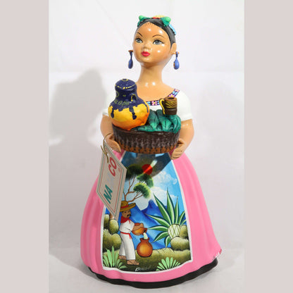Lupita NAJACO Ceramic Doll/Figurine Pulque Seller Mexican Folk Art Pink