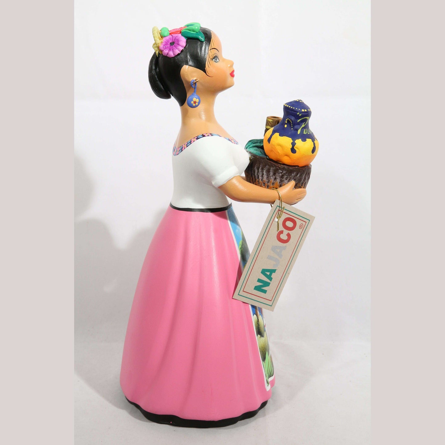 Lupita NAJACO Ceramic Doll/Figurine Pulque Seller Mexican Folk Art Pink
