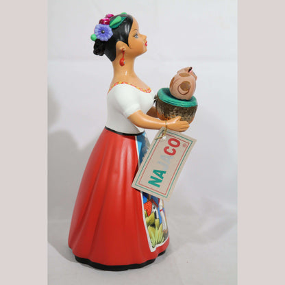 Lupita Najaco Ceramic Figurine/Doll Piglet Basket Mexican Folk Art Red