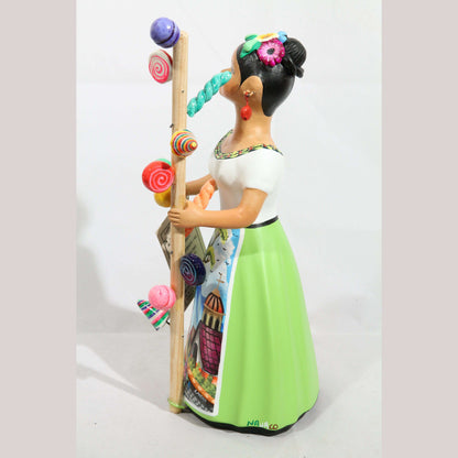 Najaco Lupita Doll Hard Candy Seller Ceramic/Pottery Mexican Folk Art Lime Green #2
