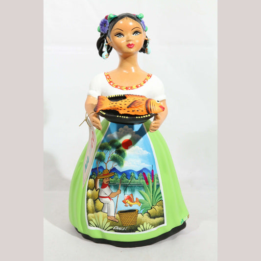 Lupita NAJACO Ceramic Doll Plate w Fish Mexican Lime Green #2