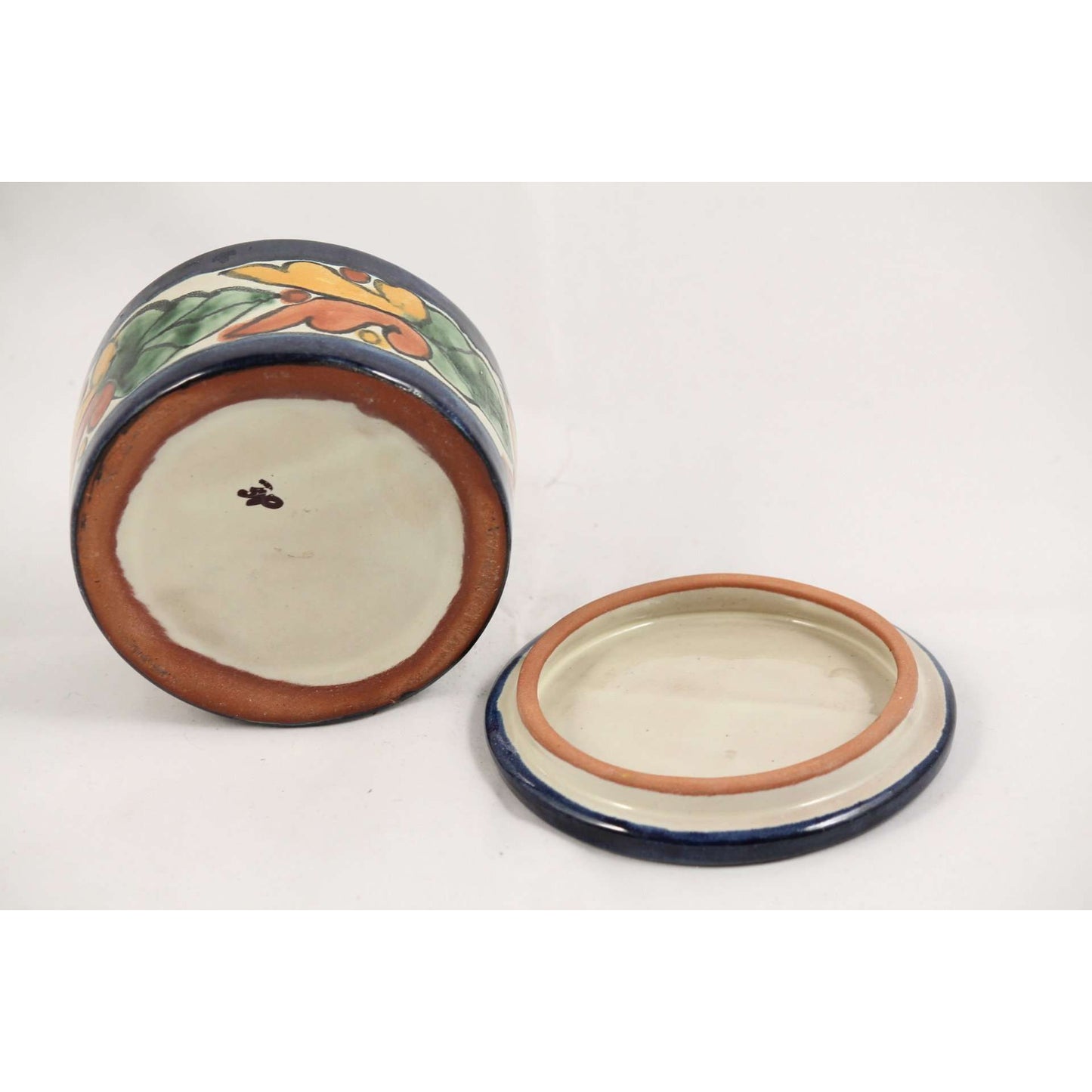 Handmade/ Painted Mexican Ceramic Circle Box w Lid