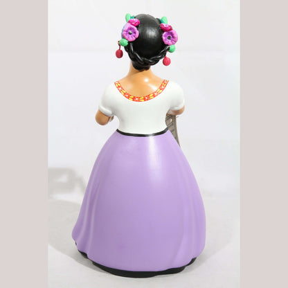Lupita Doll NAJACO With Plate of Fish Lilac Skirt Ceramic Mexican