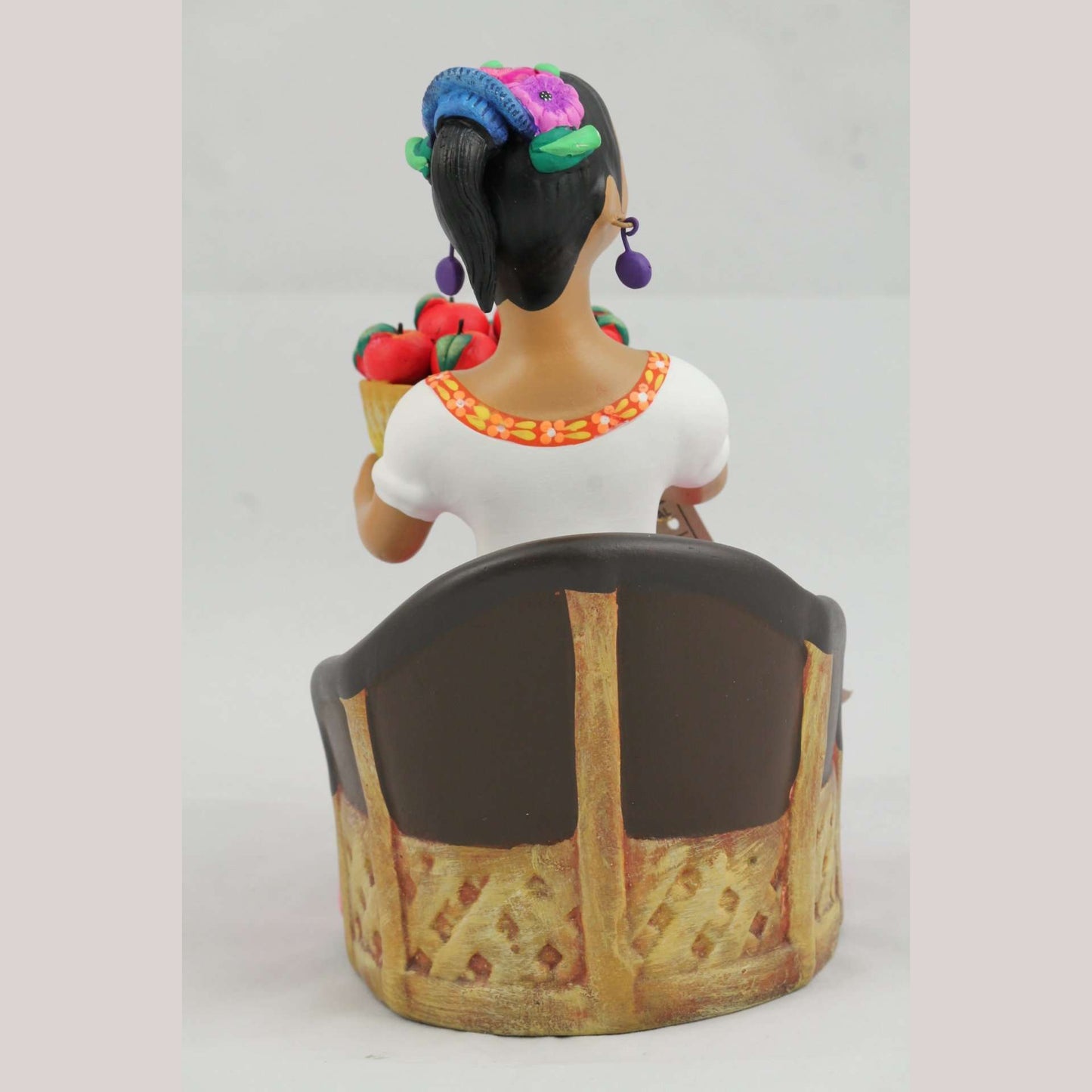 Lupita Doll Sitting Apple Basket Pink Dress Ceramic Mexican Folk Art