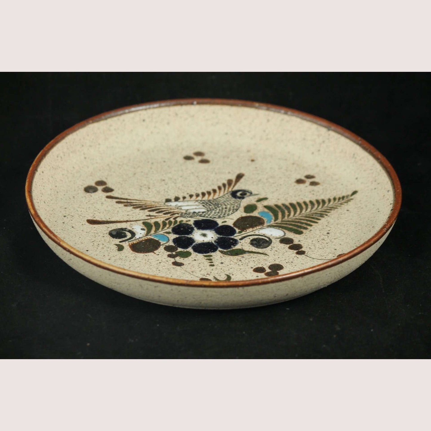 Ceramic Plate Tonala Mexico Hand Painted Grainy