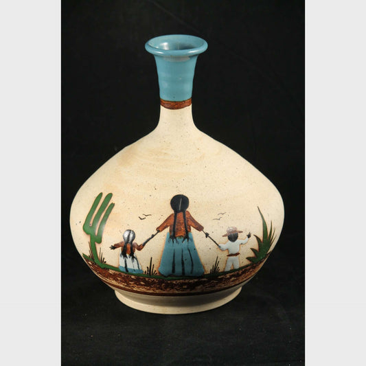 Ceramic Vase/Vessel Hand Thrown/Painted Mexican Folk Art Decorative Mom/Children