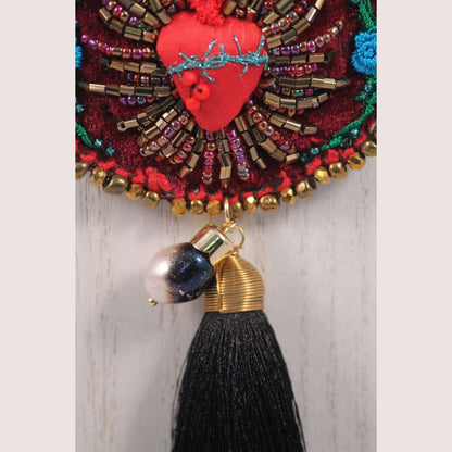 Hand Crafted Heart#1 Necklace Mexican Art Jewelry Black Tassel