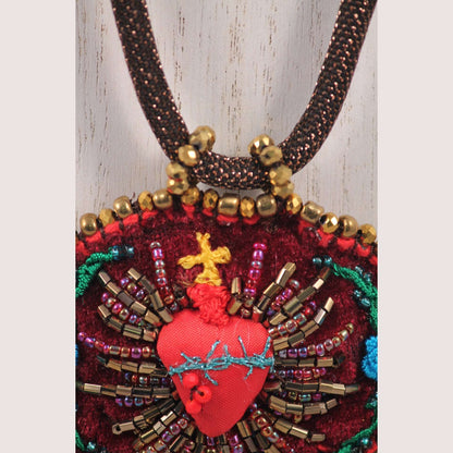 Hand Crafted Heart#1 Necklace Mexican Art Jewelry Black Tassel