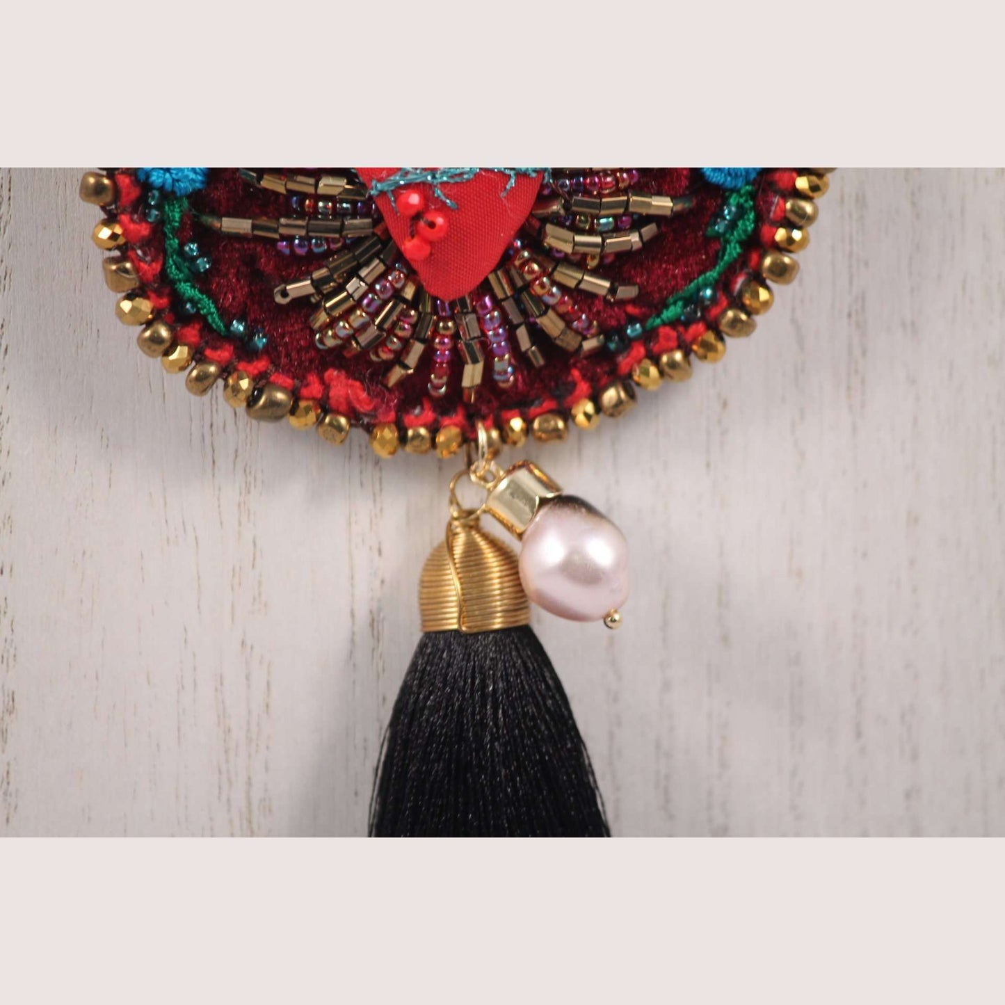 Hand Crafted Heart#1 Necklace Mexican Art Jewelry Black Tassel