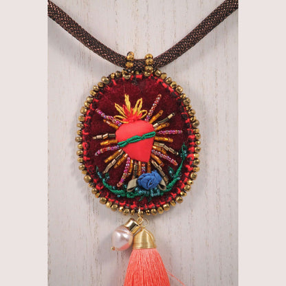 Hand Crafted Heart#4 Necklace Mexican Art Jewelry Custom Made Sacred Heart